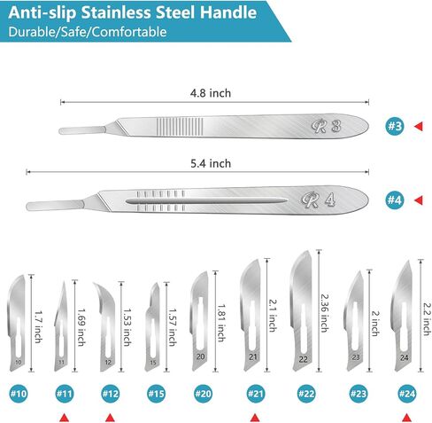 92PCS Scalpel Blades Kit, 10#11#12#15#20#21#22#23#24 Surgical Sterile Blades for dermaplaning, Art Carving Blades with 2 Stainless Steel Handles, Laboratory Blade Lab Knives in Saudi Arabia