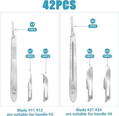 92PCS Scalpel Blades Kit, 10#11#12#15#20#21#22#23#24 Surgical Sterile Blades for dermaplaning, Art Carving Blades with 2 Stainless Steel Handles, Laboratory Blade Lab Knives in Saudi Arabia