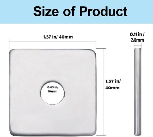 Squares Washer Galvanized Heavy Duty Plate Fastener Square Plate Washers, 5/8" X 1⅝" X 1⅝", 0.11" Thickness, 16mm x 40mm x 40mm x 2.8mm Fastener Hardware, 20 Packs in Kuwait