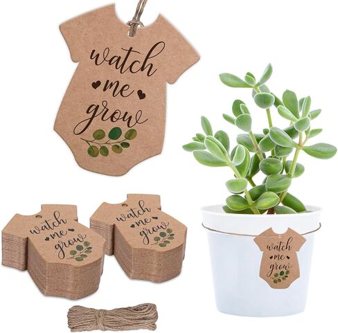 JarThenaAMCS 100Pcs Watch Me Grow Tags Succulent Favor Tags with Hemp Rope Teacher Appreciation Gift Tag Greenery Baby Shower Hanging Kraft Paper Label for Graduation Birthday Party Supplies in Saudi Arabia