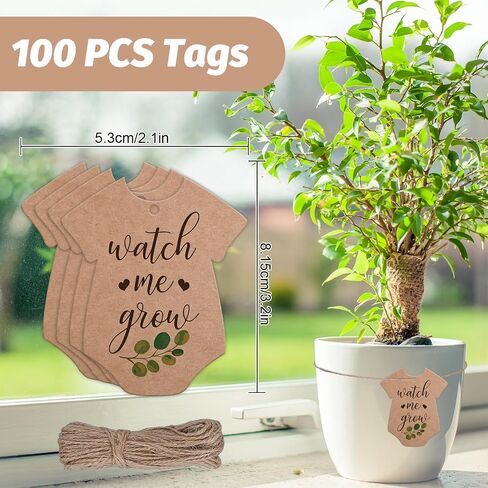 JarThenaAMCS 100Pcs Watch Me Grow Tags Succulent Favor Tags with Hemp Rope Teacher Appreciation Gift Tag Greenery Baby Shower Hanging Kraft Paper Label for Graduation Birthday Party Supplies in Saudi Arabia
