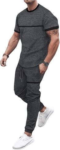 بدلة رياضية رجالية من SOLY HUX مكونة من قطعتين من ملابس الركض الكاجوال بأكمام قصيرة ومجموعة سراويل الركض in Kuwait
