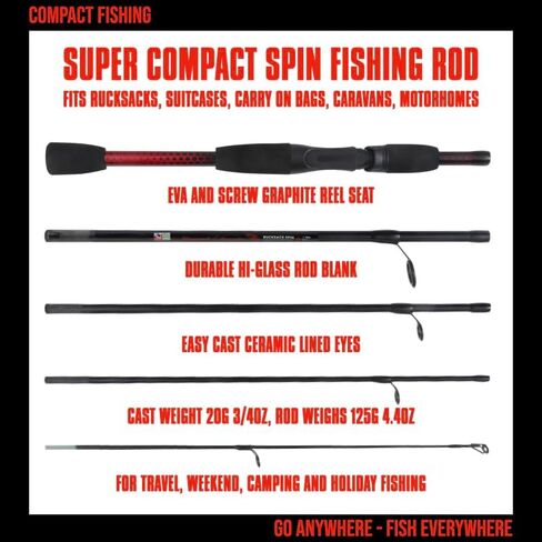 Rucksack Travel Fishing Rod Series. 182cm (6’), 5 Section, Fish Poles, Compact to 40cm (1’3"). Light, Strong, Spin or baitcast Options for General Freshwater or seawater Angling in Saudi Arabia