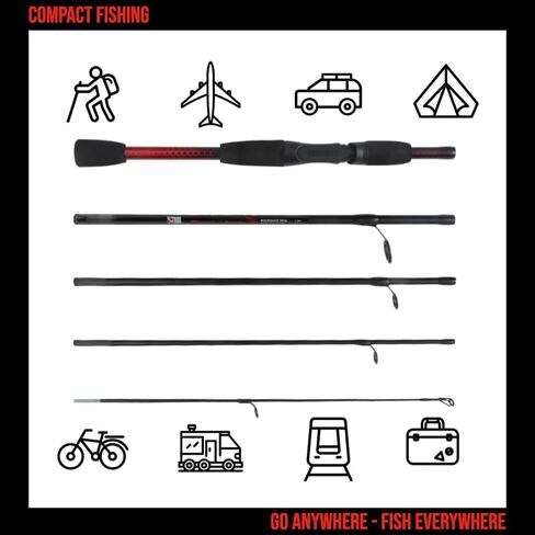 Rucksack Travel Fishing Rod Series. 182cm (6’), 5 Section, Fish Poles, Compact to 40cm (1’3"). Light, Strong, Spin or baitcast Options for General Freshwater or seawater Angling in Saudi Arabia