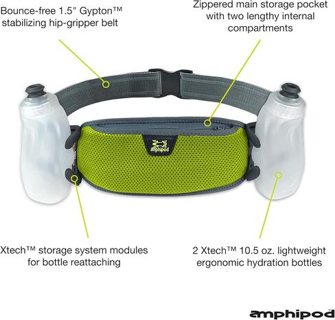 Amphipod RunLite Xtech 10K Hydration Belt, Ultra Runners Waist & Hydration Belt for Endurance Running, Racing, Men & Women - Amp Green - 21 oz in Saudi Arabia