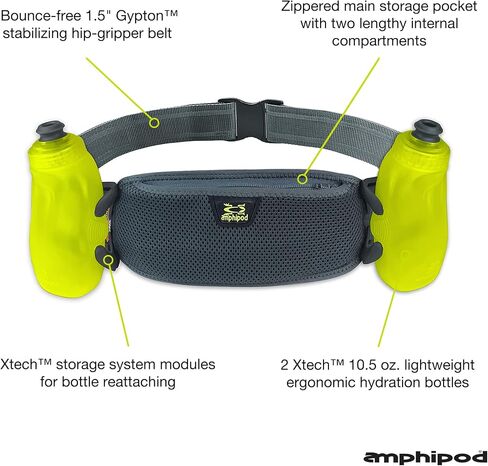 Amphipod RunLite Xtech 10K Hydration Belt, Ultra Runners Waist & Hydration Belt for Endurance Running, Racing, Men & Women - Amp Green - 21 oz in Saudi Arabia