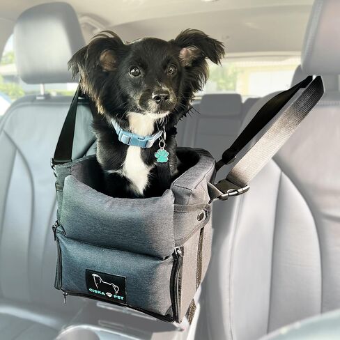 Center Console Dog Car Seat for Small Dog | Pet Booster Seat with Adjustable Strap for Secure, Protective, and Safe Road Trips | Portable, Waterproof, Washable with Ventilated Black Design in Saudi Arabia