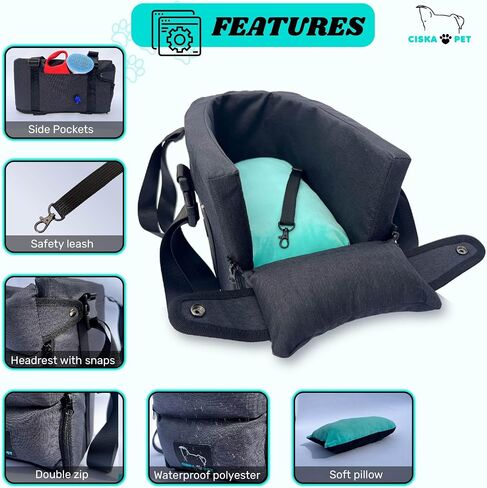 Center Console Dog Car Seat for Small Dog | Pet Booster Seat with Adjustable Strap for Secure, Protective, and Safe Road Trips | Portable, Waterproof, Washable with Ventilated Black Design in Saudi Arabia