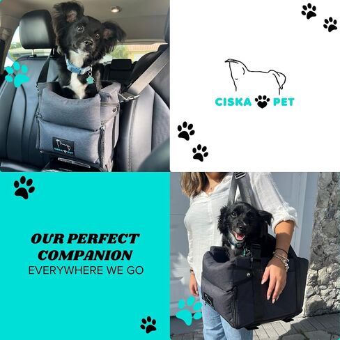 Center Console Dog Car Seat for Small Dog | Pet Booster Seat with Adjustable Strap for Secure, Protective, and Safe Road Trips | Portable, Waterproof, Washable with Ventilated Black Design in Saudi Arabia
