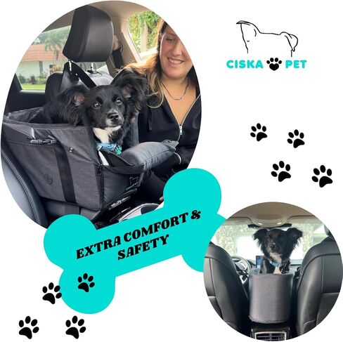 Center Console Dog Car Seat for Small Dog | Pet Booster Seat with Adjustable Strap for Secure, Protective, and Safe Road Trips | Portable, Waterproof, Washable with Ventilated Black Design in Saudi Arabia