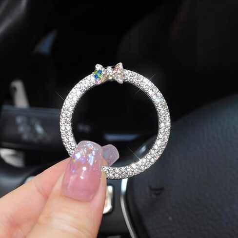 ALITTLEBYLIFE Car Bling Ring Emblem ملحقات السيارة للأزرار والمقابض، ملصق زر التشغيل المتلألئ، مفتاح الإشعال وحلقة المقبض، ملحقات داخلية للسيارة - وردي in Saudi Arabia