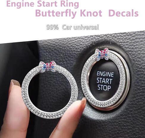 ALITTLEBYLIFE Car Bling Ring Emblem ملحقات السيارة للأزرار والمقابض، ملصق زر التشغيل المتلألئ، مفتاح الإشعال وحلقة المقبض، ملحقات داخلية للسيارة - وردي in Saudi Arabia