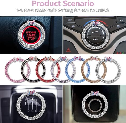ALITTLEBYLIFE Car Bling Ring Emblem ملحقات السيارة للأزرار والمقابض، ملصق زر التشغيل المتلألئ، مفتاح الإشعال وحلقة المقبض، ملحقات داخلية للسيارة - وردي in Saudi Arabia