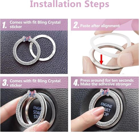 ALITTLEBYLIFE Car Bling Ring Emblem ملحقات السيارة للأزرار والمقابض، ملصق زر التشغيل المتلألئ، مفتاح الإشعال وحلقة المقبض، ملحقات داخلية للسيارة - وردي in Saudi Arabia