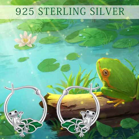 أقراط الضفدع 925 الفضة الاسترليني الضفدع هوب الأقراط مع لوتس ليف الأقراط لطيف الحيوان الأقراط الضفدع المجوهرات الصغيرة هوجي هوب الأقراط هدية للنساء فتاة في سن المراهقة in Kuwait