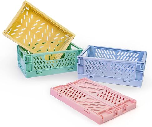 4-Pack Mini Plastic Baskets For Organizing and Storage, Collapsible Space Saving Crates, Office Desk Drawer Organizer, Small Size Storage Bins For kithchen Household Organizing.(5.9 x 3.8 x 2.2)’’. in Saudi Arabia