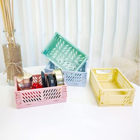 4-Pack Mini Plastic Baskets For Organizing and Storage, Collapsible Space Saving Crates, Office Desk Drawer Organizer, Small Size Storage Bins For kithchen Household Organizing.(5.9 x 3.8 x 2.2)’’. in Saudi Arabia