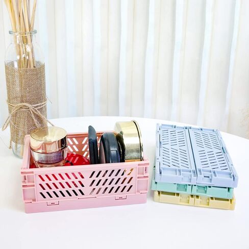 4-Pack Mini Plastic Baskets For Organizing and Storage, Collapsible Space Saving Crates, Office Desk Drawer Organizer, Small Size Storage Bins For kithchen Household Organizing.(5.9 x 3.8 x 2.2)’’. in Saudi Arabia