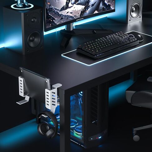 مساحة تخزين جانبية للمكتب قابلة للتعديل، مساحة تخزين تحت المكتب، حامل كمبيوتر محمول مثبت أسفل المكتب، منظم مكتب معلق بدون مثقاب، حامل تخزين جانبي للمكتب والمنزل (أسود) in Kuwait