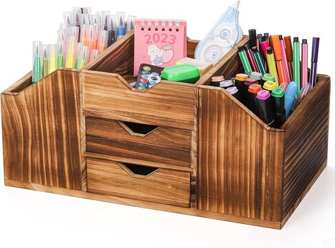 منظم مكتب خشبي ريفي عتيق من بيكيث لسطح المكتب، تخزين اللوازم الفنية للمكتب المنزلي مع درج، صندوق عرض لفرز المجوهرات وإكسسوارات المكياج in Kuwait