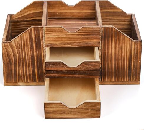 منظم مكتب خشبي ريفي عتيق من بيكيث لسطح المكتب، تخزين اللوازم الفنية للمكتب المنزلي مع درج، صندوق عرض لفرز المجوهرات وإكسسوارات المكياج in Kuwait