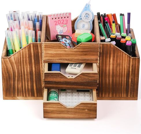 منظم مكتب خشبي ريفي عتيق من بيكيث لسطح المكتب، تخزين اللوازم الفنية للمكتب المنزلي مع درج، صندوق عرض لفرز المجوهرات وإكسسوارات المكياج in Kuwait