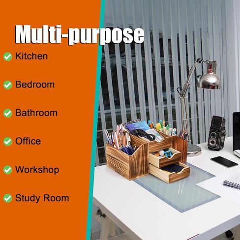 منظم مكتب خشبي ريفي عتيق من بيكيث لسطح المكتب، تخزين اللوازم الفنية للمكتب المنزلي مع درج، صندوق عرض لفرز المجوهرات وإكسسوارات المكياج in Kuwait