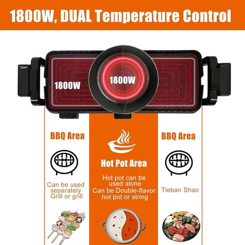 Hot Pot with Grill, 2 in 1 Electric BBQ Grill Hot Pot 25x8.6 inch, Non-Stick Barbecue Grill Indoor, Separate Dual Temperature Control in Saudi Arabia