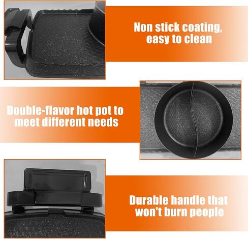 Hot Pot with Grill, 2 in 1 Electric BBQ Grill Hot Pot 25x8.6 inch, Non-Stick Barbecue Grill Indoor, Separate Dual Temperature Control in Saudi Arabia