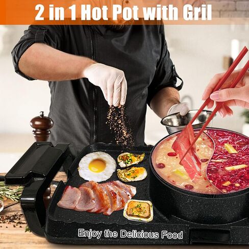 Hot Pot with Grill, 2 in 1 Electric BBQ Grill Hot Pot 25x8.6 inch, Non-Stick Barbecue Grill Indoor, Separate Dual Temperature Control in Saudi Arabia