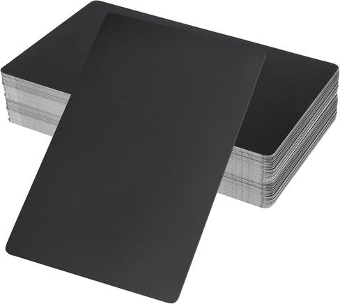 JOIKIT 200 قطعة من بطاقات العمل المعدنية مقاس 3.4 × 2.1 بوصة، بطاقات عمل من الألومنيوم الأسود فارغة وبطاقات اسم معدنية منقوشة بالليزر DIY، بطاقات VIP، تجارية، هدايا، أسود in Kuwait