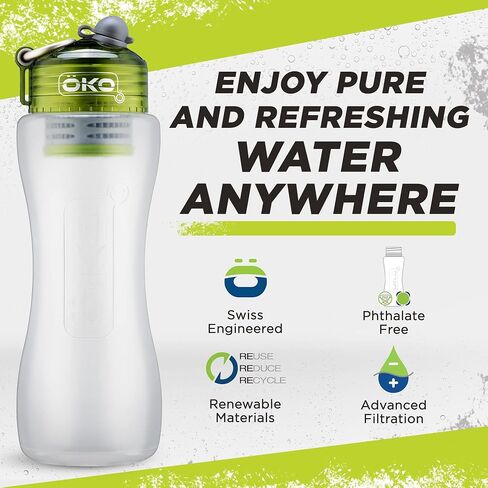 ÖKO - Advanced Water Bottle with Filter Derived from NASA Technology, Filtered Water Bottle for Travel/Outdoors & Home, Water Filter Bottle for Harmful Contaminants (650 ML, Moss) in Saudi Arabia