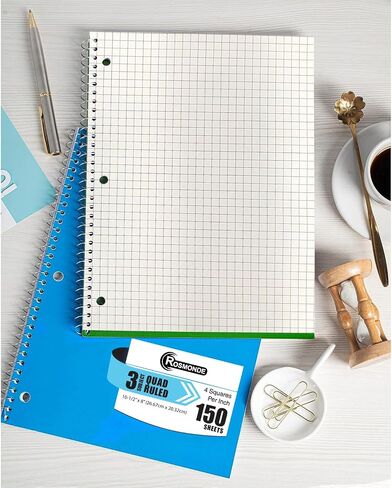 3 دفاتر ملاحظات حلزونية للموضوعات، 12 حزمة، 300 صفحة (150 ورقة)، 8 × 10-1/2 بوصة، دفتر ملاحظات حلزوني شبكي للمدرسة والمكتب، دفاتر ملاحظات حلزونية رباعية المسطرة، دفتر رسم بياني، كتاب حلزوني in Kuwait