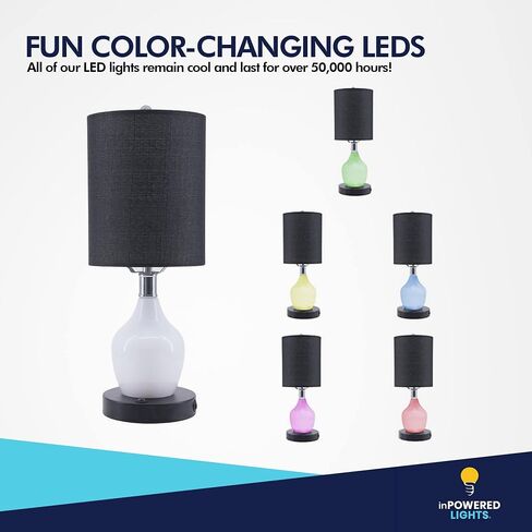inPOWERED Lights Lamp Angel (Black Shade/Black Base) Standard Electric Night Light or Table Lamp with Emergency Battery Back Up, USB Charging, Color Changing Base, Nursery, Bedroom in Saudi Arabia
