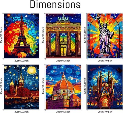 6 Packs Paint by Number Kits for Adults Beginners,DIY World Famous Scenic Spots Painting by Number Kits on Canvas Without Frame,Lanscape Craft Arts for Gifts and Home Wall Decor 8x12in in Saudi Arabia