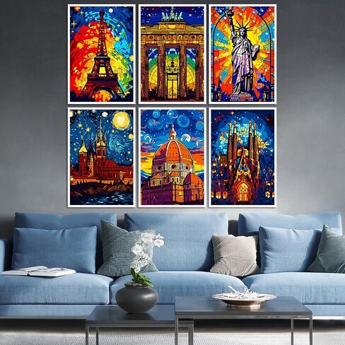 6 Packs Paint by Number Kits for Adults Beginners,DIY World Famous Scenic Spots Painting by Number Kits on Canvas Without Frame,Lanscape Craft Arts for Gifts and Home Wall Decor 8x12in in Saudi Arabia