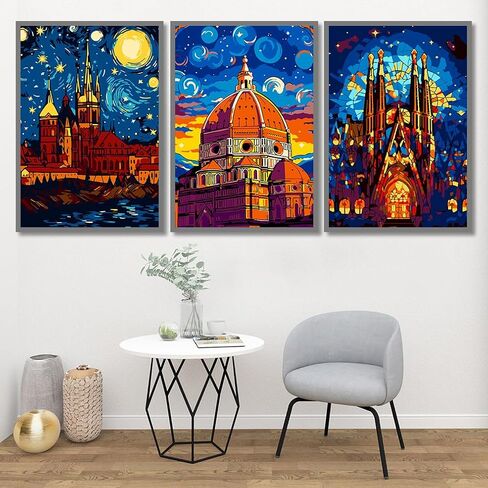 6 Packs Paint by Number Kits for Adults Beginners,DIY World Famous Scenic Spots Painting by Number Kits on Canvas Without Frame,Lanscape Craft Arts for Gifts and Home Wall Decor 8x12in in Saudi Arabia