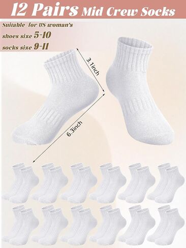 12 Pairs Women Mini Crew Ankle Socks Pure Cotton Athletic Running Quarter Socks for Tennis Running Golf Sport in Saudi Arabia