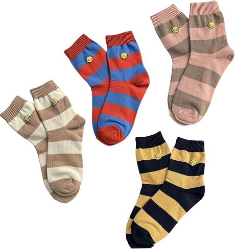 Womens Socks 5 Pairs Cute Smile Face Socks, Happy Face Cotton Mid Crew Socks for Women Socks Set Funny Novelty Gift in Saudi Arabia