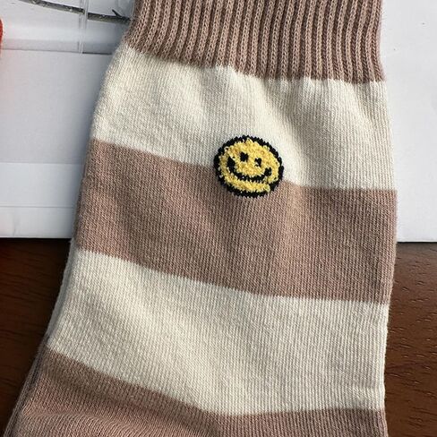 Womens Socks 5 Pairs Cute Smile Face Socks, Happy Face Cotton Mid Crew Socks for Women Socks Set Funny Novelty Gift in Saudi Arabia