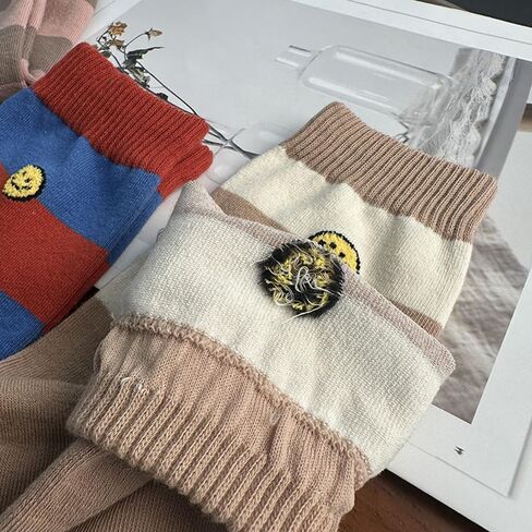 Womens Socks 5 Pairs Cute Smile Face Socks, Happy Face Cotton Mid Crew Socks for Women Socks Set Funny Novelty Gift in Saudi Arabia