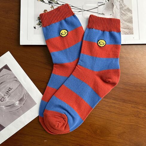 Womens Socks 5 Pairs Cute Smile Face Socks, Happy Face Cotton Mid Crew Socks for Women Socks Set Funny Novelty Gift in Saudi Arabia
