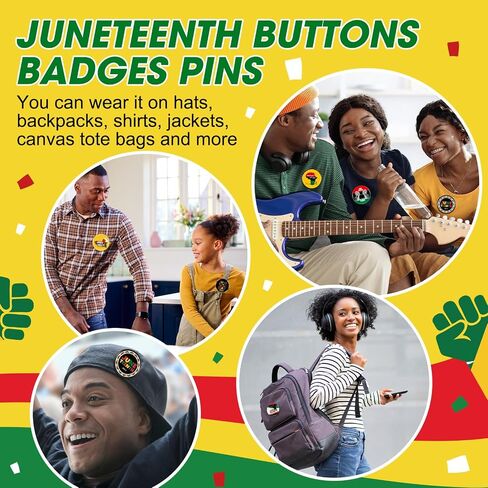 200 قطعة من دبابيس شارة زر Juneteenth من Tigeen بكميات كبيرة يوم الاستقلال والحرية 1.73 بوصة دبابيس أزرار زينة شهر التاريخ الأسود in Saudi Arabia