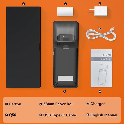 محطة Alacrity المحمولة POS PDA، وحدة مسح ضوئي 1D 2D، طابعة إيصالات 58 مم، Android 12، شاشة لمس 5.9 بوصة تدعم 4G WiFi Bluetooth، مثالية لإدارة قوائم الانتظار والطلبات عبر الإنترنت والجوال والوجبات الجاهزة in Kuwait
