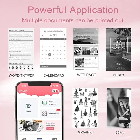 طابعات RESHY المحمولة اللاسلكية للسفر - M08F طابعة حرارية متنقلة تعمل بتقنية البلوتوث بدون حبر، تدعم الحروف الأمريكية مقاس 8.5 بوصة × 11 بوصة، متوافقة مع هواتف Android وiOS والكمبيوتر المحمول in Kuwait