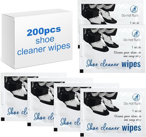 Heigble 200 Pcs Shoe Cleaner Wipes Individually Wrapped Pre Moistened Shoe Shine Wipes Shoe Cleaning Wipes for Travel Quick Clean Use on Leather Rubber Sneakers Boots in Kuwait