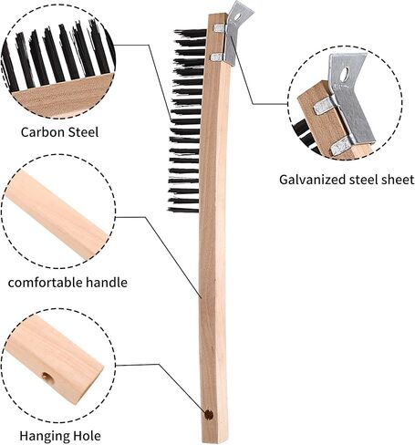 Wire Brush Wooden Handle Scratch Brushes with Scraper,Wire Brushes for Cleaning Welding Slags and Rust,Carbon Steel Wire,2PCS in Saudi Arabia