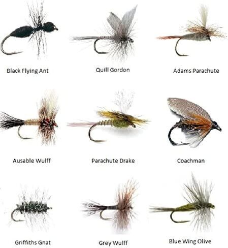 Fly Fishing Lures | Flies for Fly Fishing 18 Patterns with Fly Box Fly Fishing Assortment | Full of Dry Flies | Trout Flies | Fly Fishing Kit | Bass Flies in Kuwait