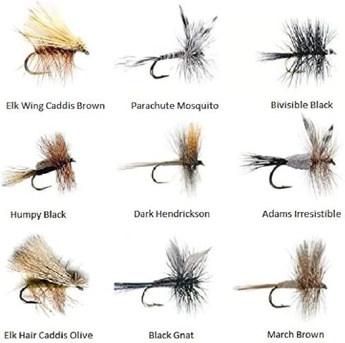 Fly Fishing Lures | Flies for Fly Fishing 18 Patterns with Fly Box Fly Fishing Assortment | Full of Dry Flies | Trout Flies | Fly Fishing Kit | Bass Flies in Kuwait