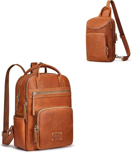 S-ZONE Women Leather Backpack Bundle with Sling Bag for Men Women Crossbody Shoulder Bag Backpack Purse Outdoor Travel in Saudi Arabia